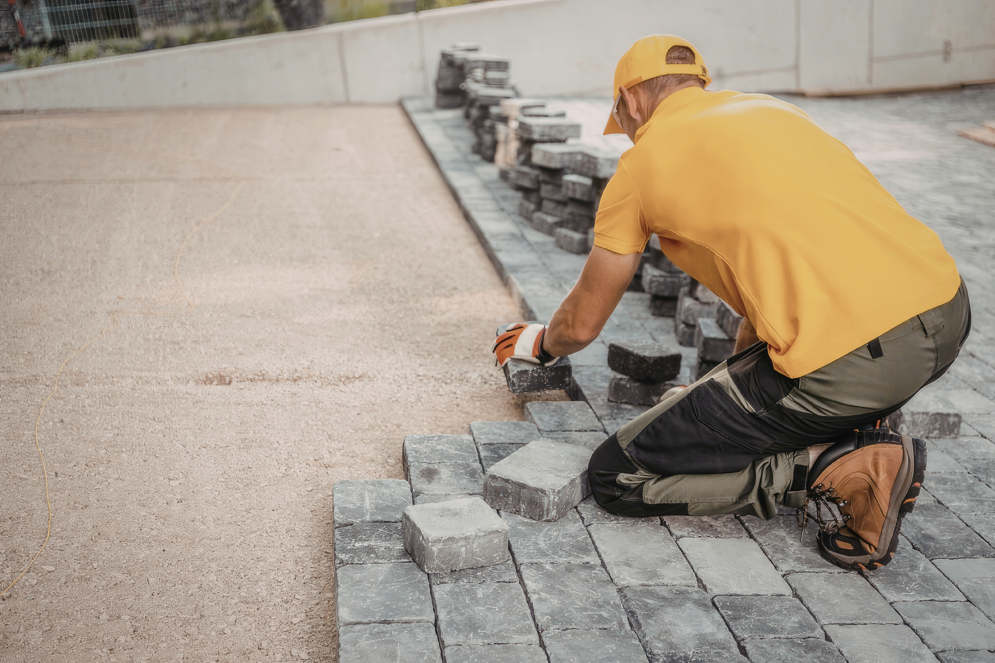 Interlocking brick driveway installation